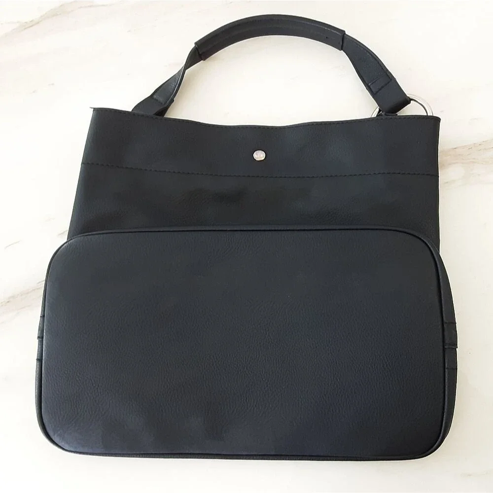 Minimalist Black Pebble Faux Leather Hobo Shoulder Tote